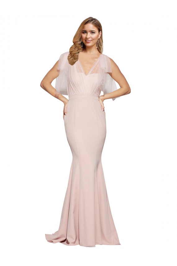 Stretch Crepe & Tulle Sheath Long Sleeveless Low Back Formal Dress / Bridesmaid Dress Sheffield