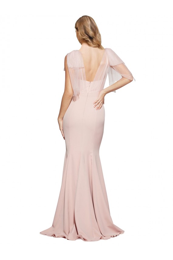Stretch Crepe & Tulle Sheath Long Sleeveless Low Back Formal Dress / Bridesmaid Dress Sheffield