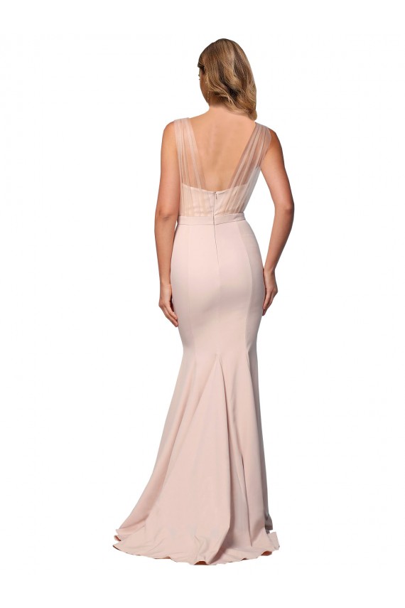 Stretch Crepe & Tulle Sheath Long Sleeveless Low Back Formal Evening Gown / Prom Dress / Bridesmaid Dress Sheffield