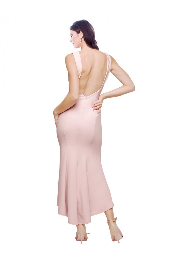 Stretch Crepe Sheath Midi Length Sleeveless Low Back High Low Evening Gown / Prom Dress / Bridesmaid Dress Sheffield