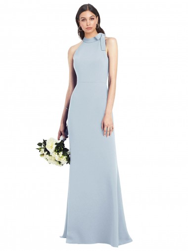 Stretch Crepe Trumpet Long Sleeveless Light Sky Blue Open Back Semi Formal Evening Dress / Prom Dress / Bridesmaid Dress Sheffield