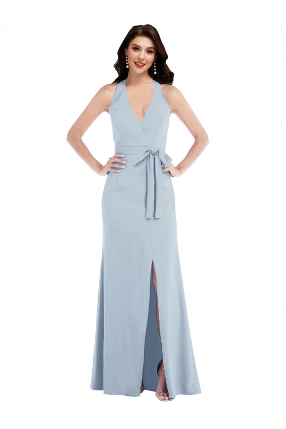 Stretch Crepe A-Line Long Sleeveless Halter Neck Open Back Prom Dresses Sheffield