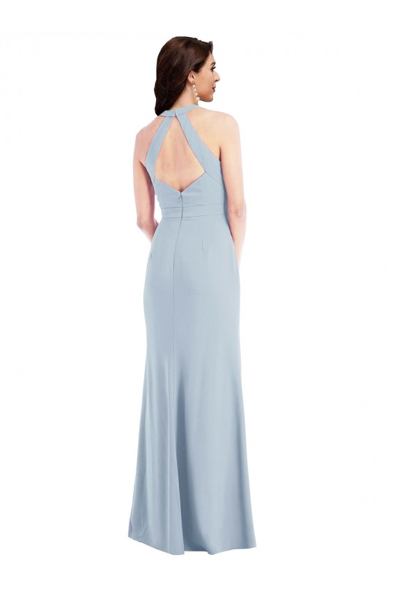 Stretch Crepe A-Line Long Sleeveless Halter Neck Open Back Prom Dresses Sheffield