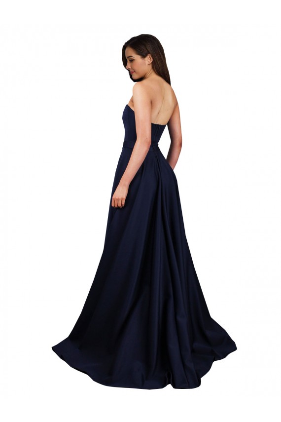 Stretch Crepe A-Line Long Sleeveless Low Back Dark Navy Prom Dresses Sheffield