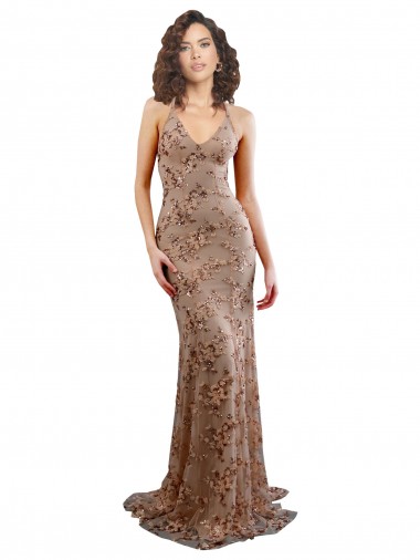 Stretch Crepe & Sequin Tulle Mermaid Long Sleeveless Backless Rose Gold Prom Dresses Sheffield