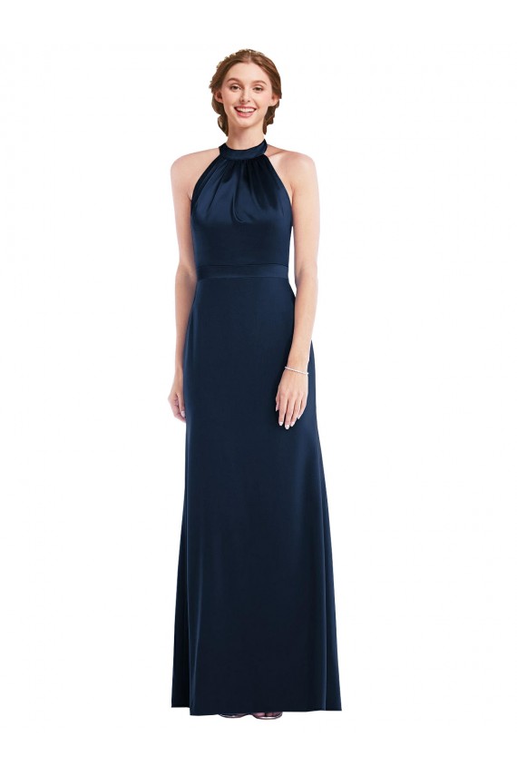 Stretch Crepe Trumpet Long Sleeveless Dark Navy Open Back Semi Formal Evening Dress / Prom Dress / Bridesmaid Dress Sheffield
