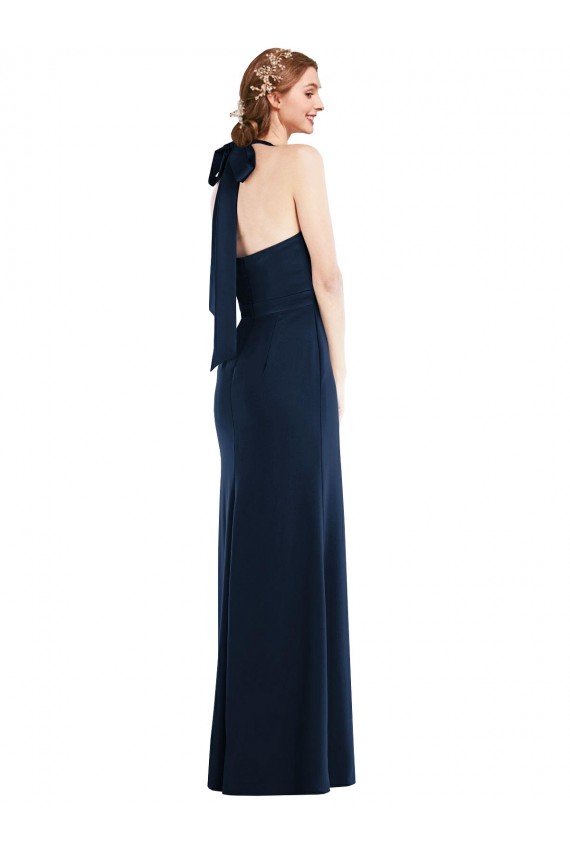 Stretch Crepe Trumpet Long Sleeveless Dark Navy Open Back Semi Formal Evening Dress / Prom Dress / Bridesmaid Dress Sheffield