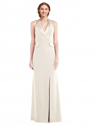 Stretch Crepe Trumpet Long Sleeveless Ivory Low Back Semi Formal Evening Dress / Prom Dress / Bridesmaid Dress Sheffield