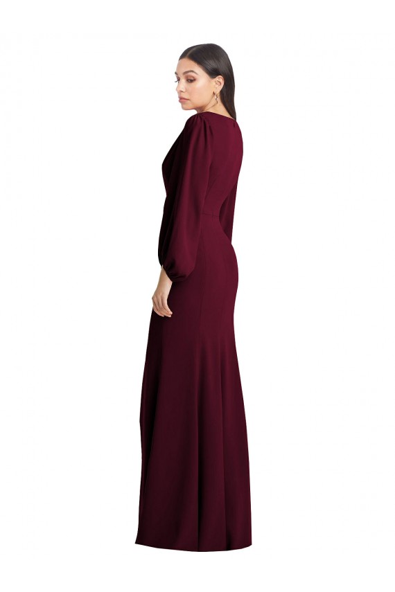 Stretch Crepe Trumpet Long Puff Sleeves Semi Formal Evening Dress / Prom Dress / Bridesmaid Dress Sheffield