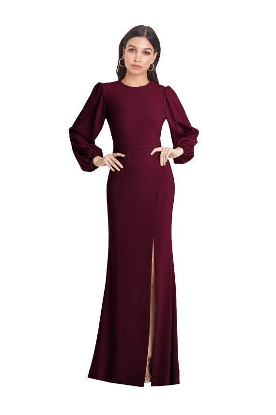 Stretch Crepe Trumpet Long Puff Sleeves Open Back Formal Dress / Bridesmaid Dress Sheffield