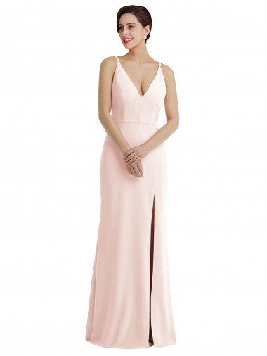 Stretch Crepe Trumpet Long Sleeveless V-Back Pink Prom Dresses Sheffield