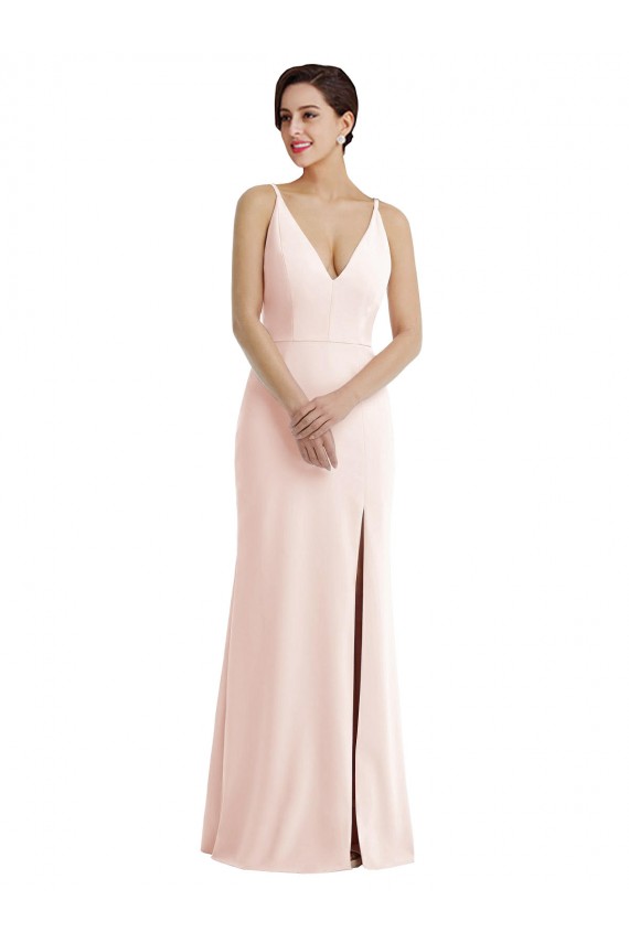 Stretch Crepe Trumpet Long Sleeveless V-Back Pink Prom Dresses Sheffield