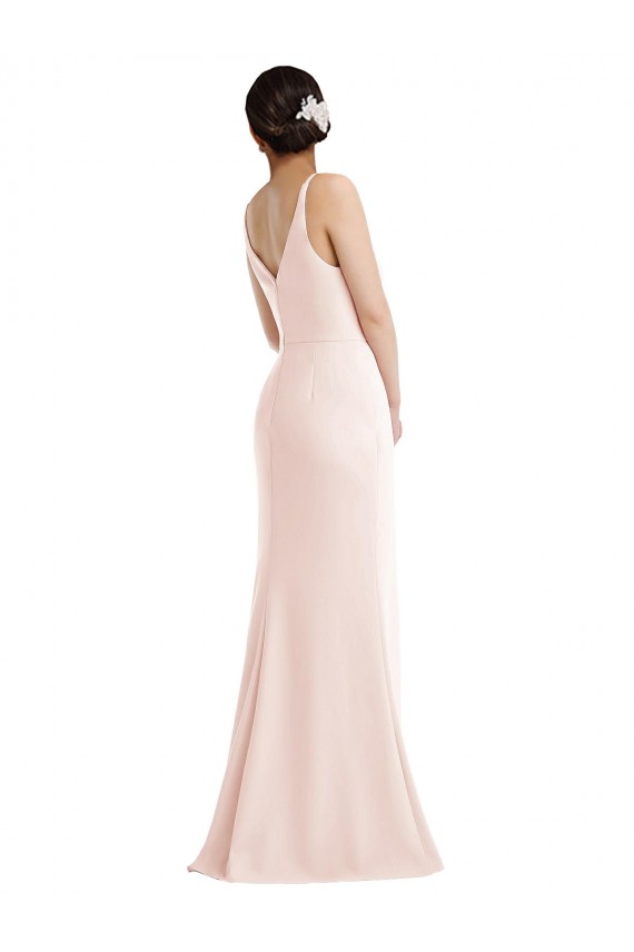 Stretch Crepe Trumpet Long Sleeveless V-Back Pink Prom Dresses Sheffield
