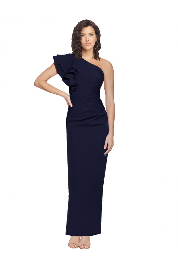 Stretch Crepe Sheath Sheath Sleeveless Dark Navy Formal Evening Gown / Prom Dress / Bridesmaid Dress Sheffield