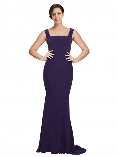 Stretch Crepe Sheath Sweep Train Sleeveless Dark Navy Prom Dresses Sheffield
