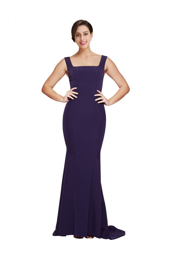 Stretch Crepe Sheath Sweep Train Sleeveless Dark Navy Prom Dresses Sheffield