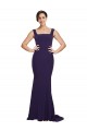 Stretch Crepe Sheath Sweep Train Sleeveless Dark Navy Prom Dresses Sheffield