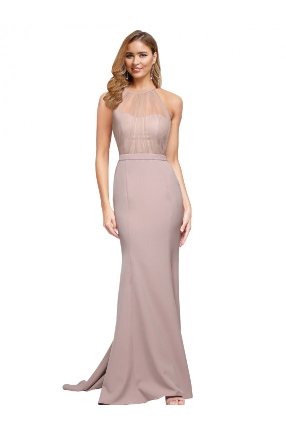 Stretch Crepe Sheath Sweep Train Sleeveless Dusty Pink Prom Dresses Sheffield