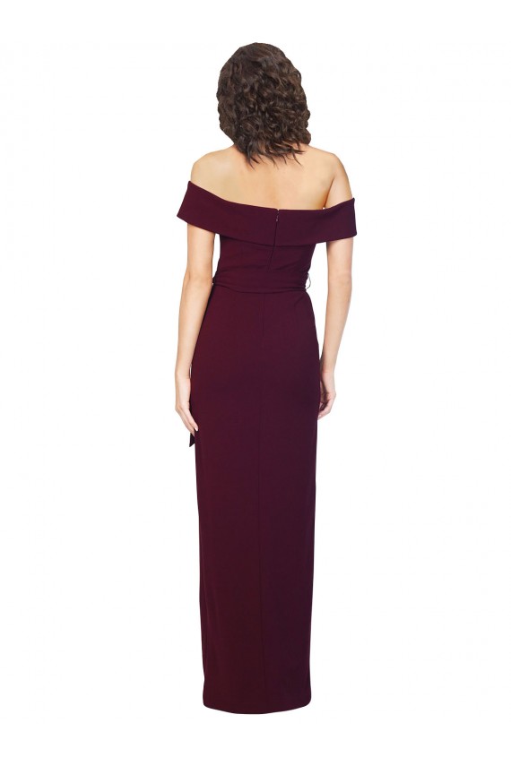 Stretch Crepe Sheath Long Sleeveless Low Back Burgundy Gold Prom Dresses Sheffield