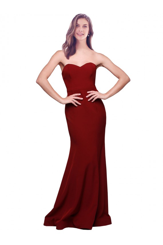 Stretch Crepe Sheath Long Sleeveless Low Back Burgundy Prom Dresses Sheffield