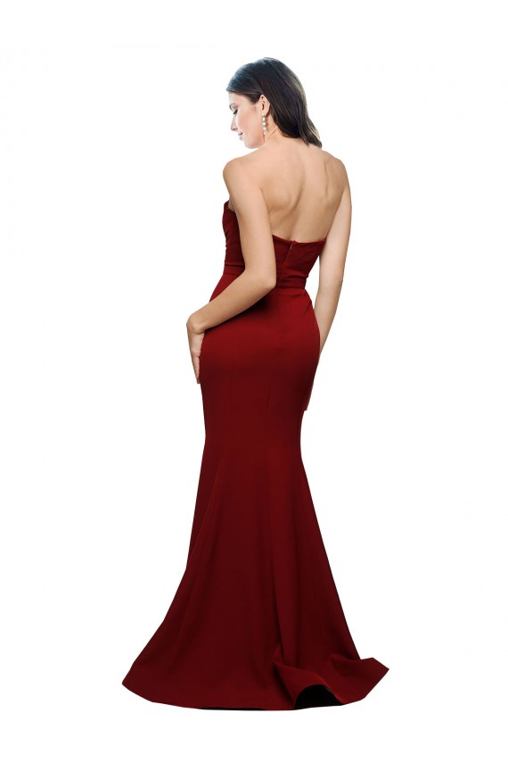 Stretch Crepe Sheath Long Sleeveless Low Back Burgundy Prom Dresses Sheffield