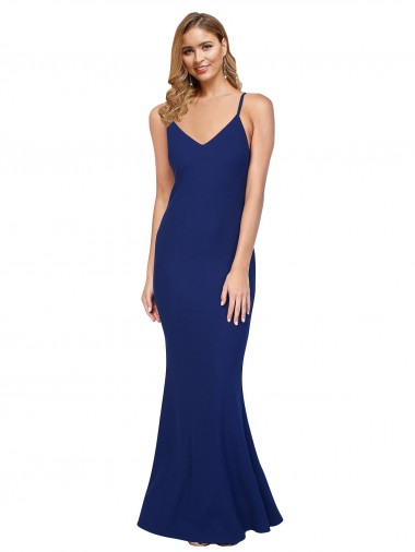 Stretch Crepe Sheath Long Sleeveless Royal Blue Low Back Formal Dress / Bridesmaid Dress Sheffield