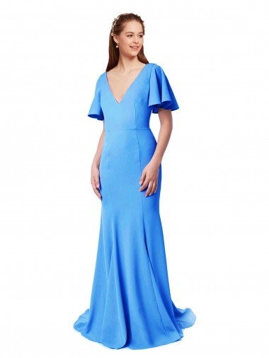 Stretch Crepe Mermaid, Sheath Sweep Train Short Sleeves V-Back Prom Dress / Bridesmaid Dress Sheffield