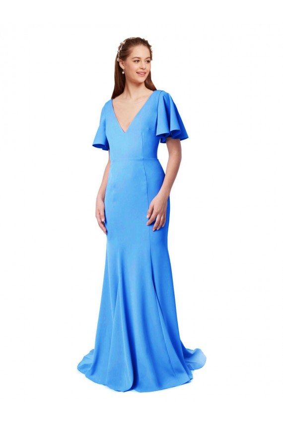 Stretch Crepe Mermaid, Sheath Sweep Train Short Sleeves V-Back Prom Dress / Bridesmaid Dress Sheffield