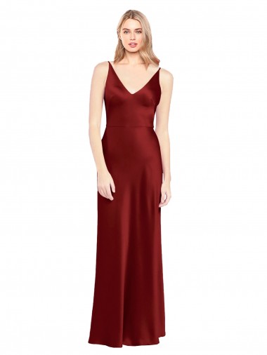 Stretch Satin A-Line Long Sleeveless V-Back Burgundy Prom Dresses Sheffield