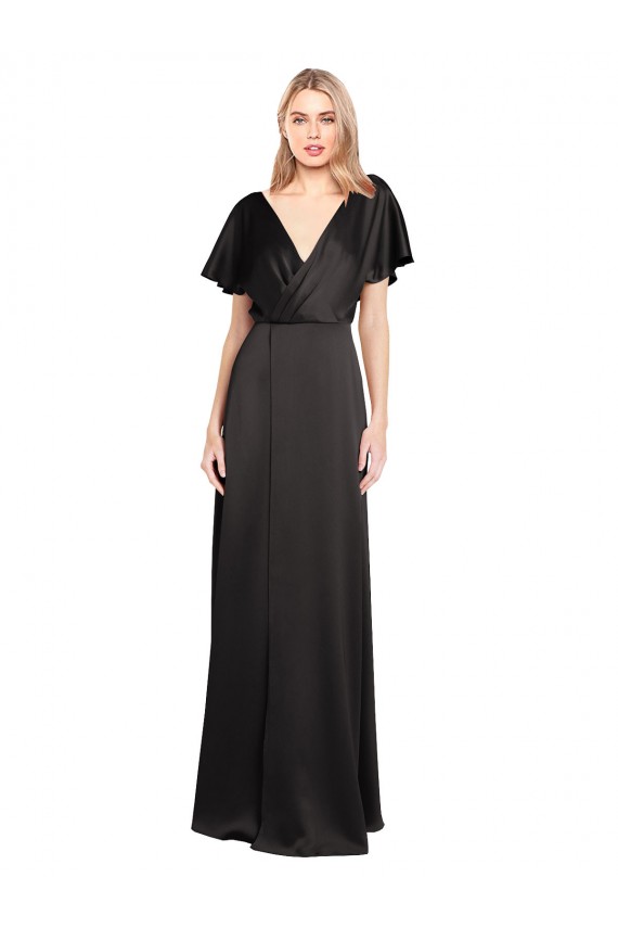 Stretch Satin A-Line Long Cap Sleeves Open Back Bridesmaid Dress / Evening Dress Sheffield