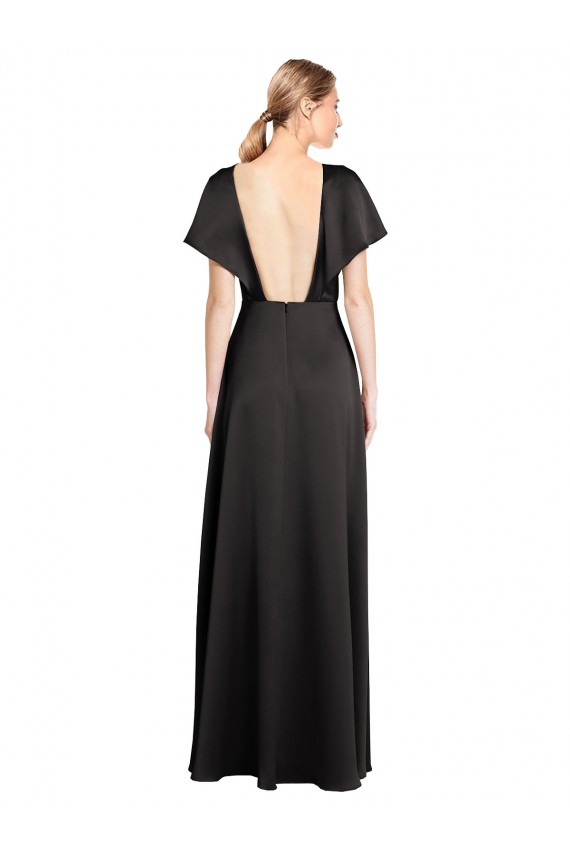 Stretch Satin A-Line Long Cap Sleeves Open Back Bridesmaid Dress / Evening Dress Sheffield