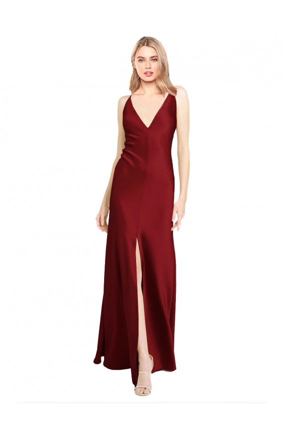 Stretch Satin A-Line Long Sleeveless V-Back Black Tie Evening Gown / Prom Dress / Bridesmaid Dress Sheffield