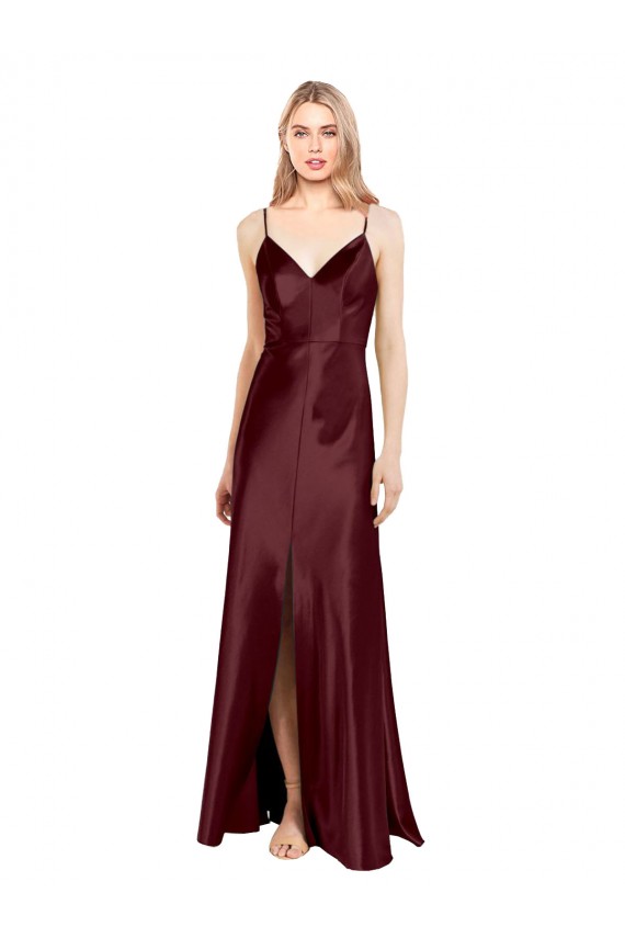 Stretch Satin A-Line Long Sleeveless Center Front Slit Prom Dresses Sheffield