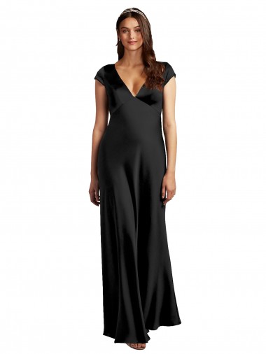 Stretch Satin A-Line Long Cap Sleeves Keyhole Back Formal Evening Gown / Prom Dress / Bridesmaid Dress Sheffield