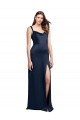 Stretch Satin A-Line Long Sleeveless Low Back Side Slit Prom Dresses Sheffield