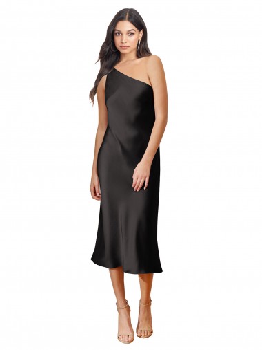 Stretch Satin Sheath Midi Length Sleeveless Black Prom Dresses Sheffield