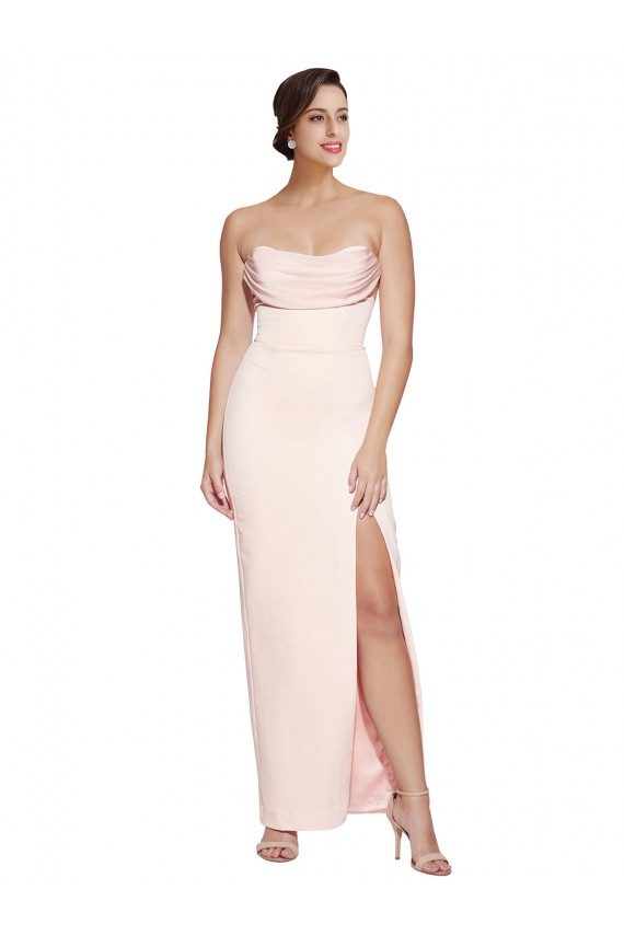Stretch Satin Mermaid Long Sleeveless Low Back High Slit Prom Dresses Sheffield