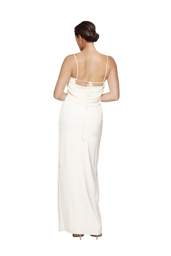 Stretch Satin Sheath Long Sleeveless Low Back Side Slit Prom Dresses Sheffield