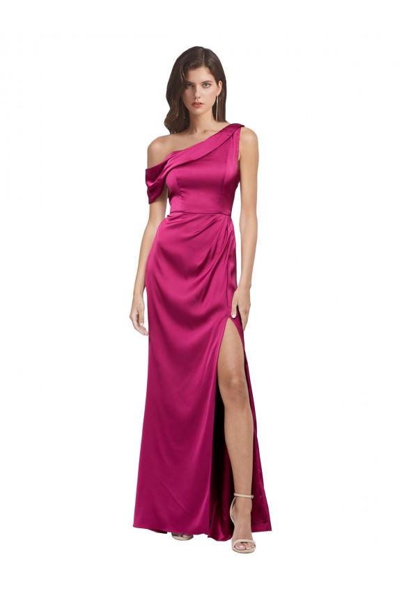 Stretch Satin A-Line Long Sleeveless Fuchsia Prom Dresses Sheffield
