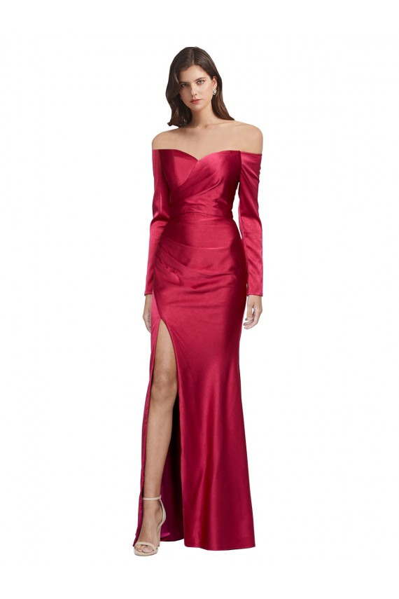 Stretch Satin Sheath Long Long Sleeves Formal Evening Gown / Prom Dress / Bridesmaid Dress Sheffield