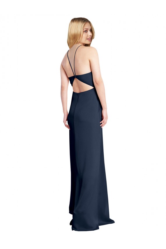 Stretch Satin A-Line Long Sleeveless Criss Cross Open Back Daring Side Slit Prom Dresses Sheffield
