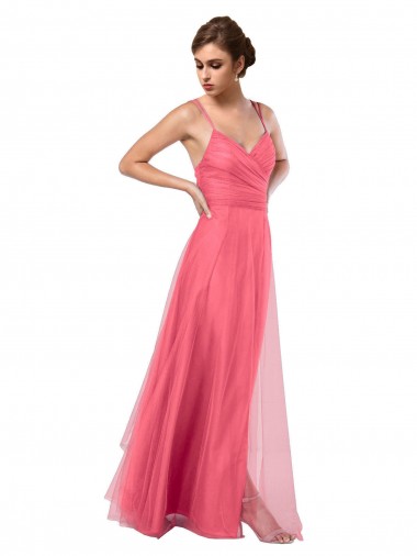 Tulle A-Line Long Sleeveless V-Back Bridesmaid Dress Sheffield