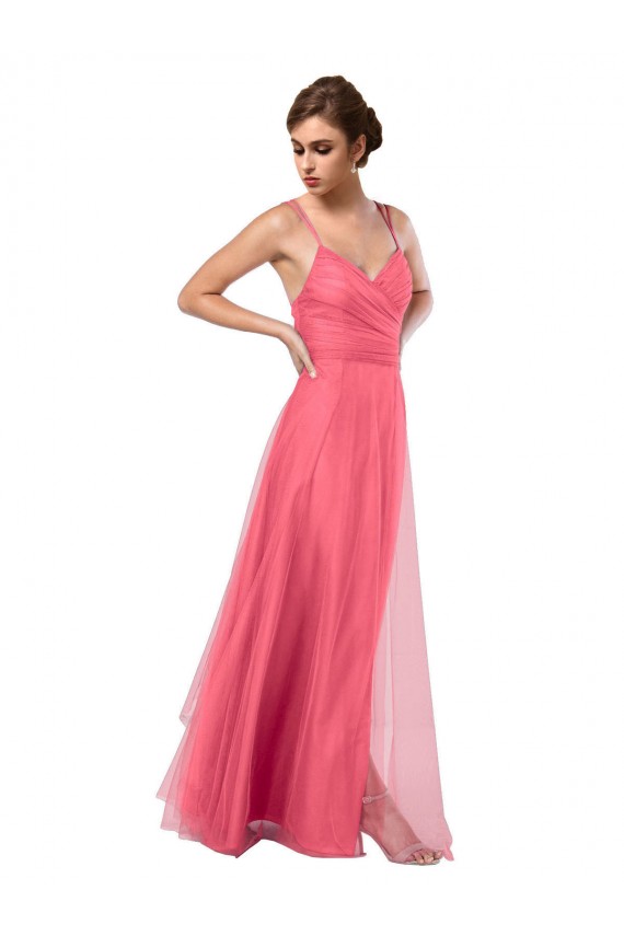 Tulle A-Line Long Sleeveless V-Back Bridesmaid Dress Sheffield