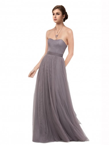 Tulle A-Line Long Sleeveless Spaghetti Straps V-Back Bridesmaid Dresses Sheffield