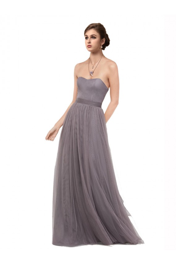 Tulle A-Line Long Sleeveless Spaghetti Straps V-Back Bridesmaid Dresses Sheffield