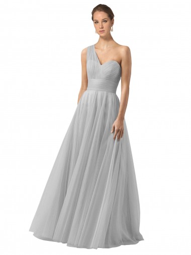 Tulle A-Line Long Sleeveless Silver Bridesmaid Gown Sheffield