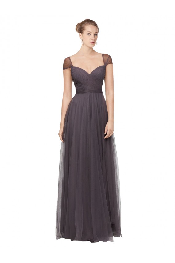 Tulle A-Line Long Cap Sleeves Pewter Bridesmaid Dresses Sheffield