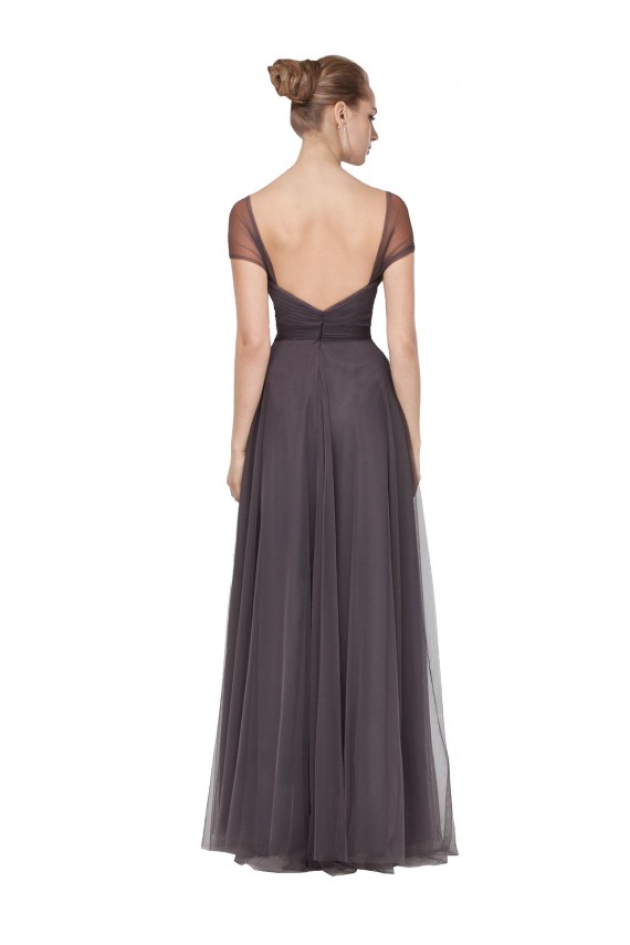 Tulle A-Line Long Cap Sleeves Pewter Bridesmaid Dresses Sheffield