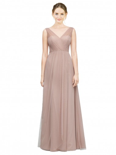 Soft Tulle A-Line Long V-Neck Sleeveless Bridesmaid Dress Sheffield