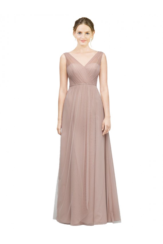 Soft Tulle A-Line Long V-Neck Sleeveless Bridesmaid Dress Sheffield
